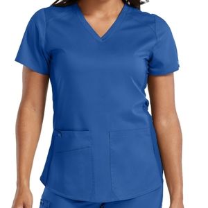Med Couture Touch Scrubs, Royal, Medium Top, Large Petite/Short bottom.